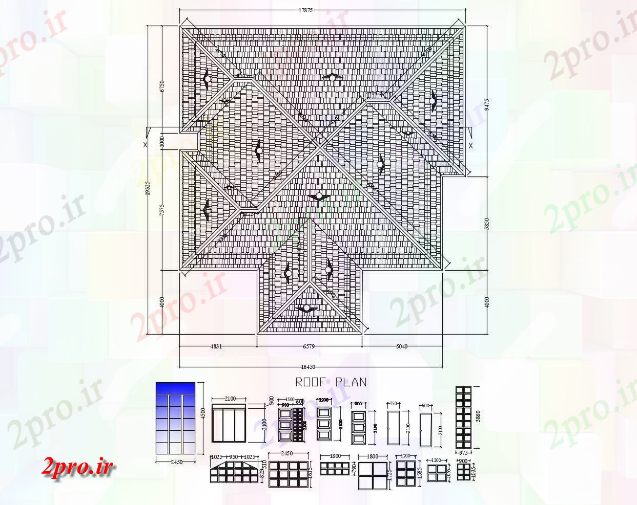 دانلود نقشه مسکونی ، ویلایی ، آپارتمان طرحی پشت بام خانه 18875mtr X 19325mtr با ابعاد جزئیات 4 در 6 متر (کد86095)