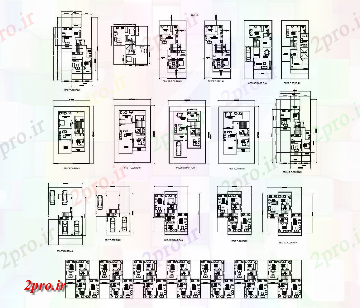 دانلود نقشه مسکونی ، ویلایی ، آپارتمان طرحی طبقه از خانه مسکونی 34'6 '' * 39 با ابعاد جزئیات 16 در 47 متر (کد86121)