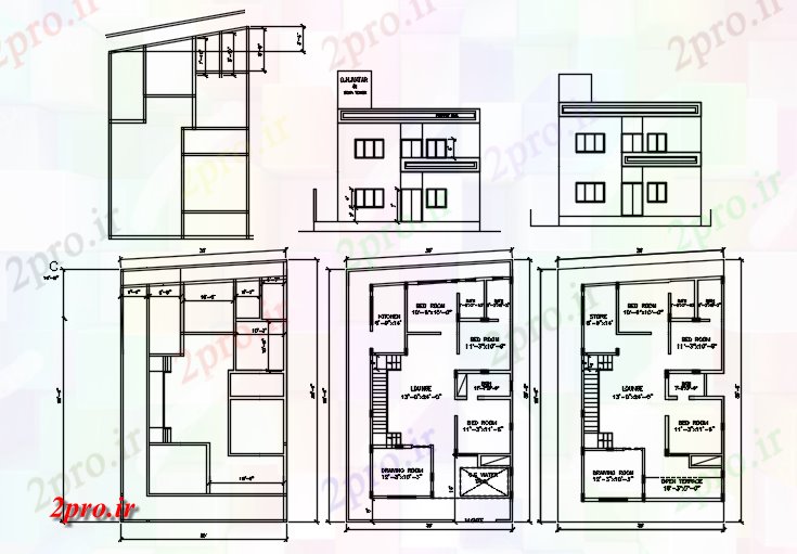 دانلود نقشه مسکونی ، ویلایی ، آپارتمان طرحی خانه 35 'X 55'6' 'با ابعاد جزئیات 10 در 17 متر (کد86160)