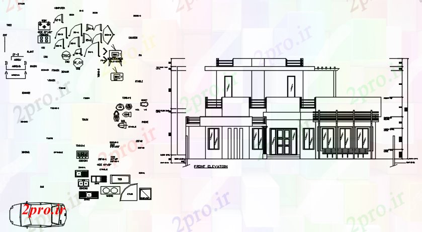 دانلود نقشه خانه های کوچک ، نگهبانی ، سازمانی - طراحی ویلا نما 16 در 48 متر (کد86162)