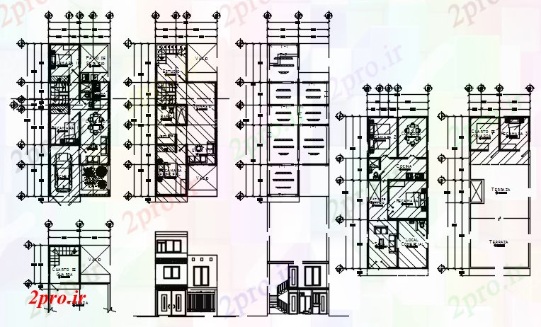 دانلود نقشه مسکونی ، ویلایی ، آپارتمان طبقه خانه 600mtr X 1500mtr با نما و بخش 6 در 15 متر (کد86182)