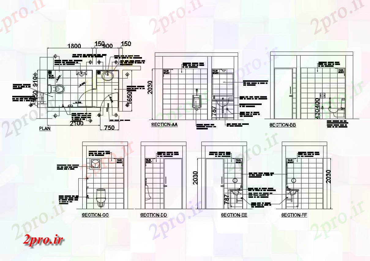 دانلود نقشه بلوک حمام و توالتطرحی جزئیات توالت  (کد86191)