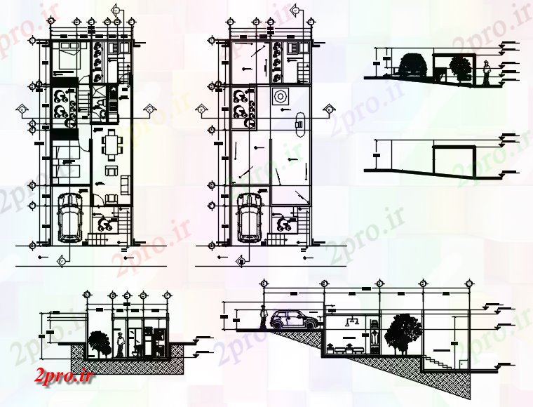 دانلود نقشه مسکونی ، ویلایی ، آپارتمان طرحی خانه های مسکونی 600mtr X 1500mtr با نما 6 در 15 متر (کد86217)