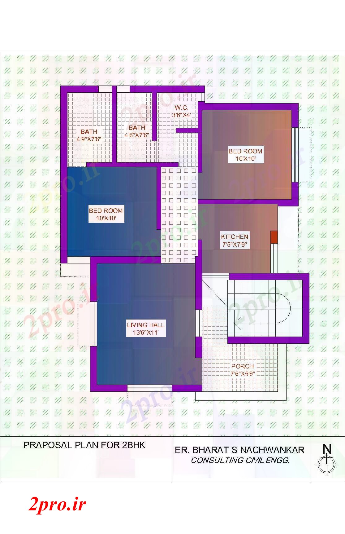 دانلود نقشه خانه مسکونی ، ویلاBHK BUNGLOW ساده 8 در 10 متر (کد86237)