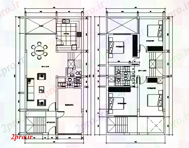 دانلود نقشه مسکونی ، ویلایی ، آپارتمان خانه 1500mtr X 745mtr با ابعاد جزئیات 8 در 15 متر (کد86285)