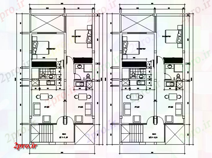 دانلود نقشه مسکونی ، ویلایی ، آپارتمان مسکونی خانه 1500mtr 745mtr را با اطلاعات مبلمان 8 در 15 متر (کد86287)