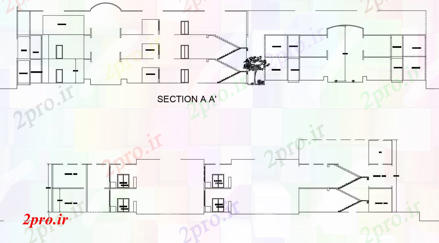 دانلود نقشه بیمارستان - درمانگاه - کلینیک بیمارستان نما مقطعی 32 در 72 متر (کد86298)