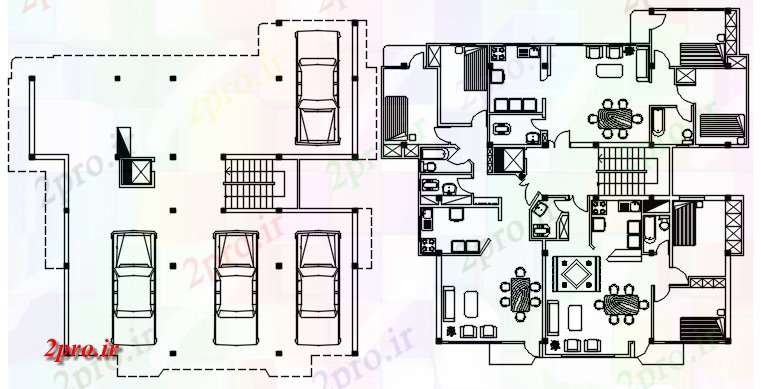 دانلود نقشه مسکونی  ، ویلایی ، آپارتمان  آپارتمان مسکونی با جزئیات مبلمان (کد86312)