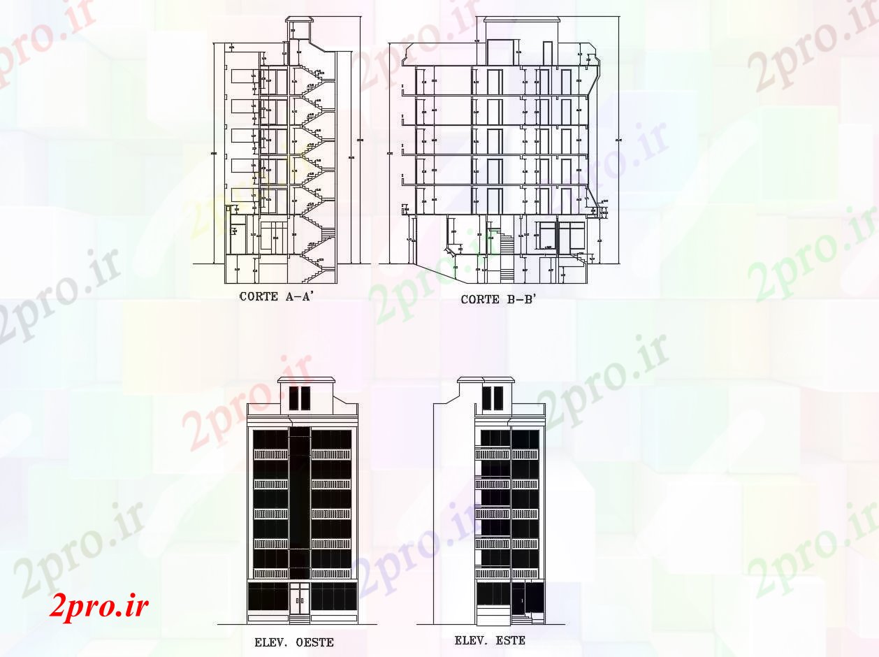 دانلود نقشه مسکونی ، ویلایی ، آپارتمان طراحی از ساختمان مسکونی چند طبقه 10 در 17 متر (کد86313)