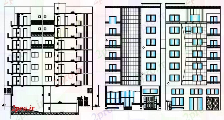 دانلود نقشه مسکونی  ، ویلایی ، آپارتمان  نما از طراحی ساختمان مسکونی (کد86319)