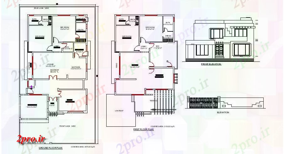 دانلود نقشه مسکونی ، ویلایی ، آپارتمان طرحی از خانه با نما های مختلف 15 در 26 متر (کد86330)