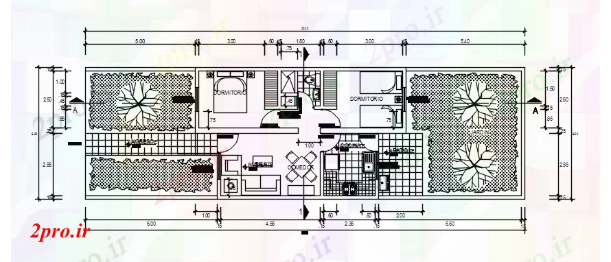 دانلود نقشه مسکونی ، ویلایی ، آپارتمان خانه 600mtr X 2000mtr 6 در 20 متر (کد86349)