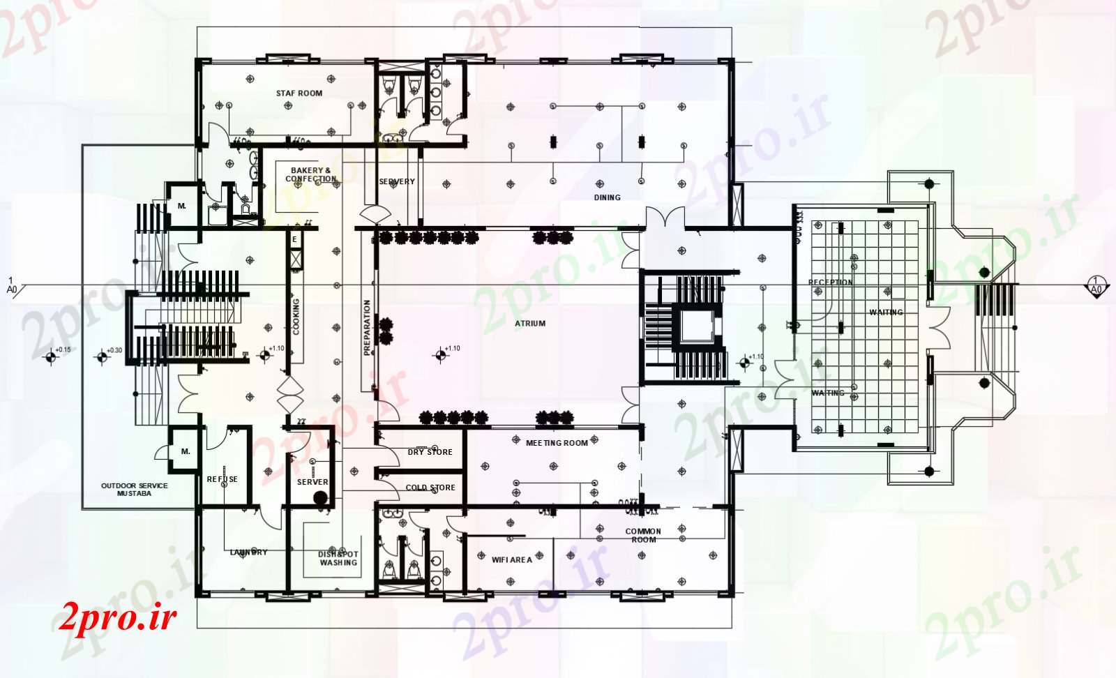 دانلود نقشه ساختمان اداری - تجاری - صنعتی دفتر 24 در 38 متر (کد86353)
