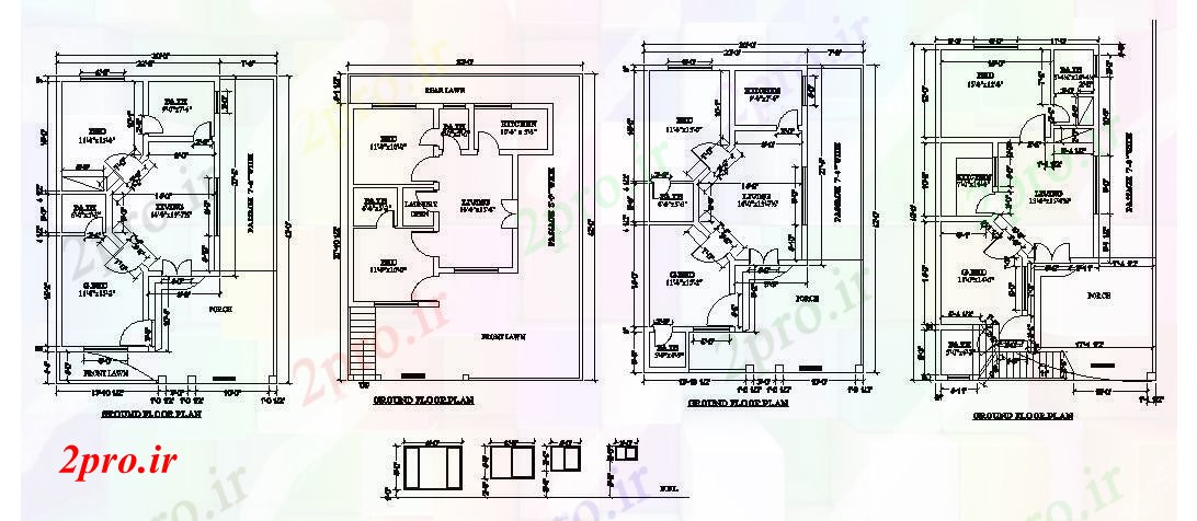 دانلود نقشه مسکونی ، ویلایی ، آپارتمان خانه 32'0 '' X 42'0 '' با ابعاد جزئیات 51 در 64 متر (کد86409)