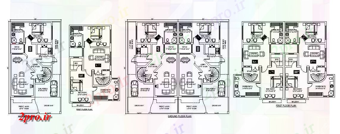 دانلود نقشه مسکونی ، ویلایی ، آپارتمان طرحی طبقه همکف خانه 30 '× 55 با جزئیات مبلمان 16 در 18 متر (کد86410)