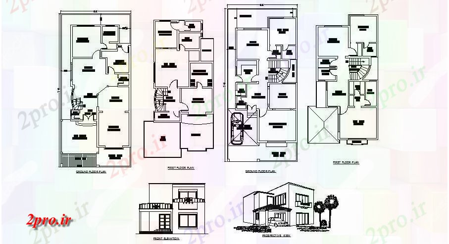 دانلود نقشه خانه های کوچک ، نگهبانی ، سازمانی - طرحی ویلا 32 'X 70' با ابعاد جزئیات 48 در 89 متر (کد86411)