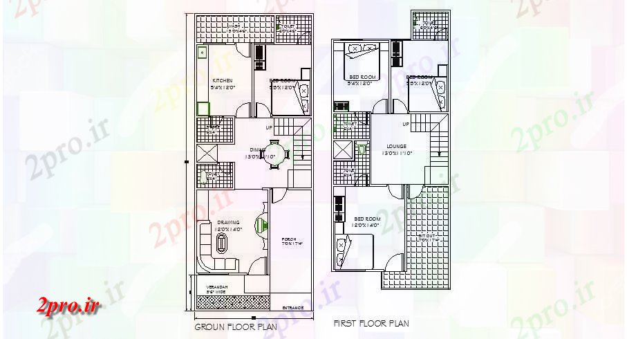 دانلود نقشه مسکونی ، ویلایی ، آپارتمان طرحی خانه 20 'X 50' با ابعاد جزئیات 23 در 56 متر (کد86414)