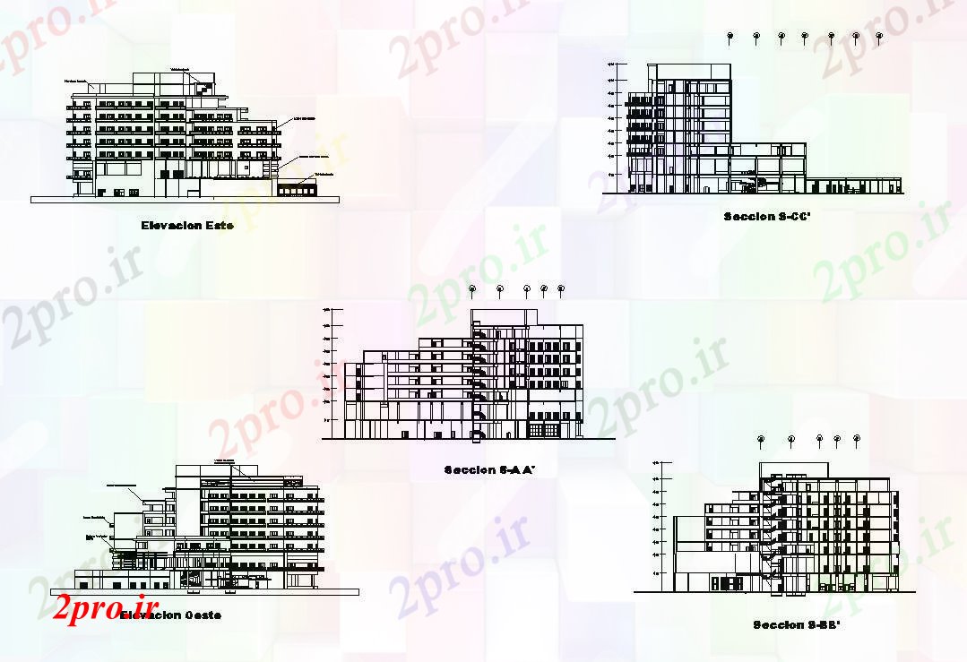 دانلود نقشه هتل - رستوران - اقامتگاه نما هتل 37 در 44 متر (کد86423)