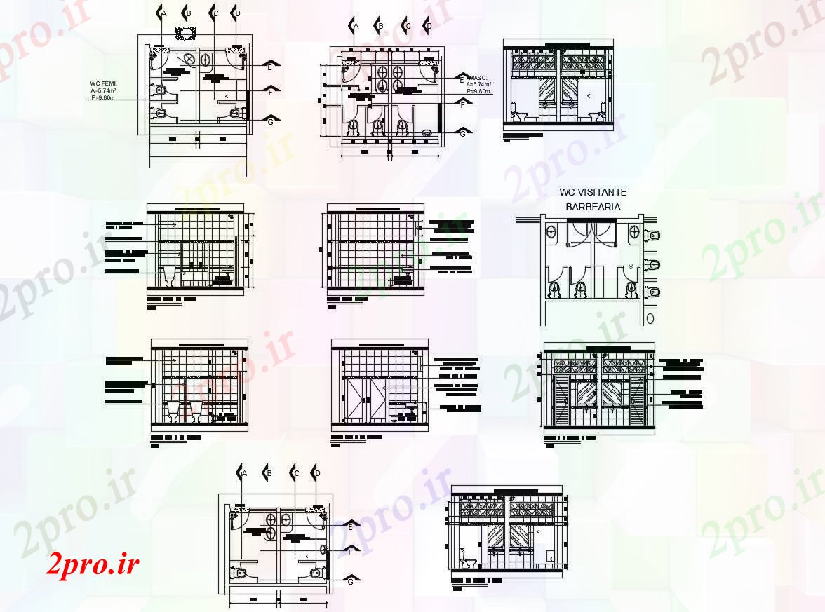 دانلود نقشه هتل - رستوران - اقامتگاه زوم رسم حمام رستوران 7 در 12 متر (کد86427)