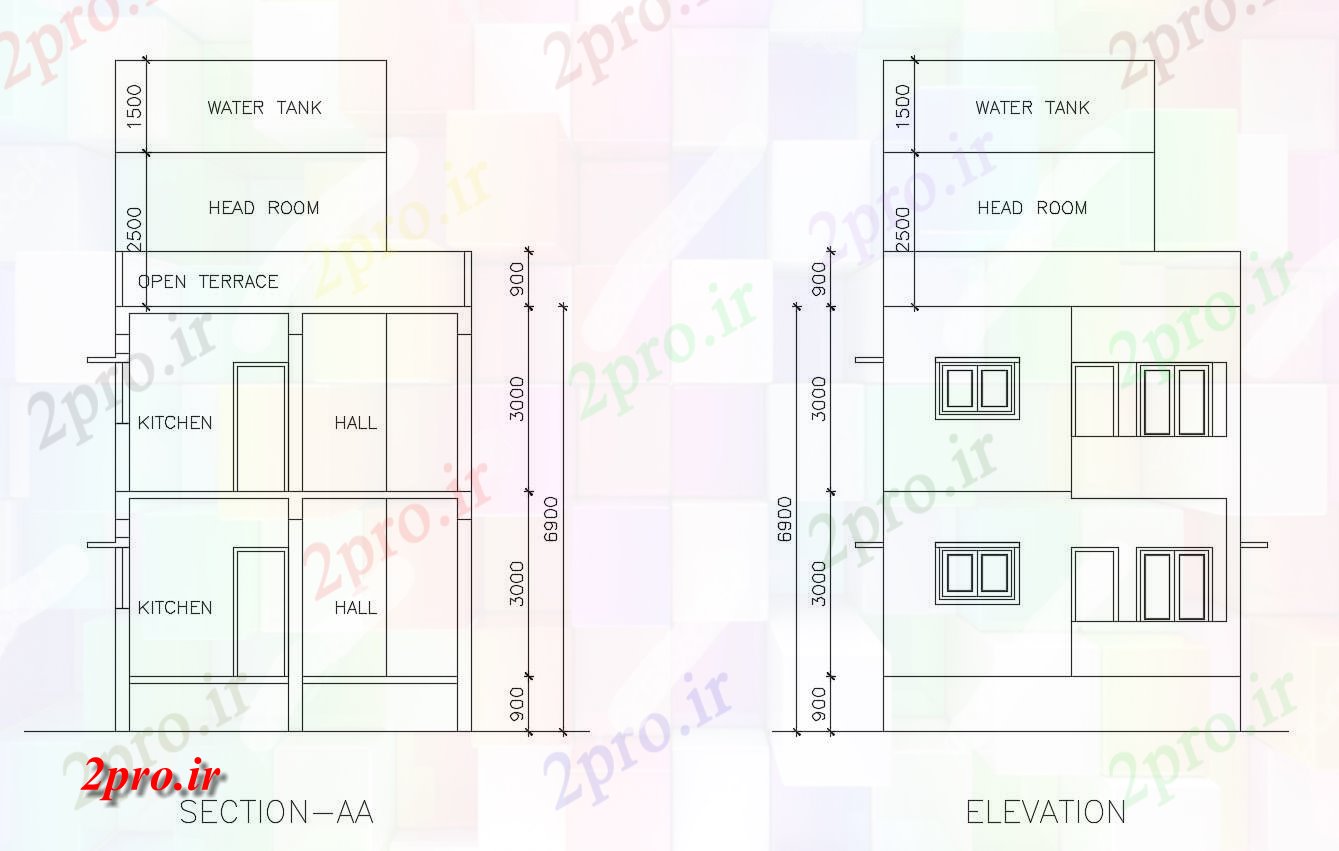 دانلود نقشه مسکونی ، ویلایی ، آپارتمان بخش ساختمان مسکونی 6 در 12 متر (کد86450)