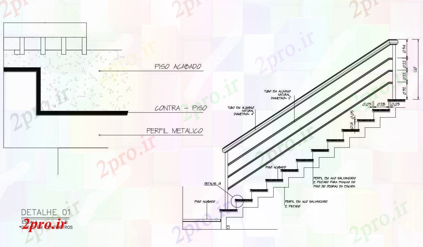 دانلود نقشه جزئیات داخلی جزئیات ساخت و ساز راه پله  (کد86459)