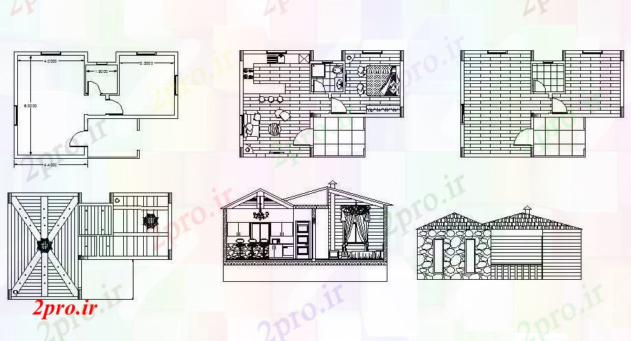 دانلود نقشه مسکونی ، ویلایی ، آپارتمان از خانه با بخش و نما 6 در 10 متر (کد86468)