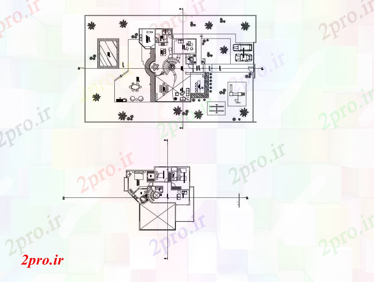 دانلود نقشه خانه های کوچک ، نگهبانی ، سازمانی - طرحی معماری خانههای ویلایی با ابعاد جزئیات 18 در 22 متر (کد86473)