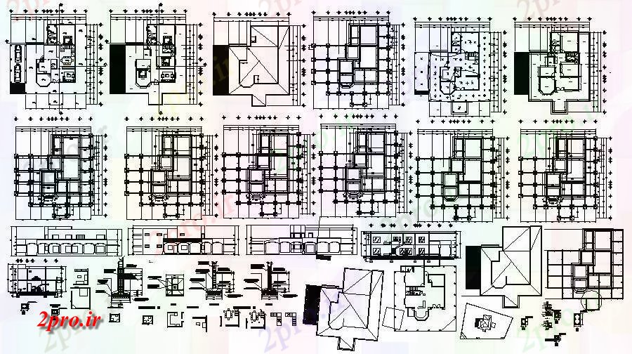 دانلود نقشه مسکونی ، ویلایی ، آپارتمان طرحی خانه های مسکونی 2005mtr X 2138mtr با نما و بخش 20 در 21 متر (کد86484)