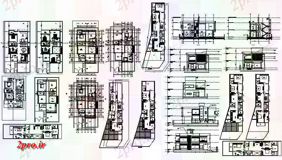 دانلود نقشه مسکونی ، ویلایی ، آپارتمان طرحی طبقه از خانه 30'6 '' X 50'6 با نما و بخش 6 در 22 متر (کد86487)