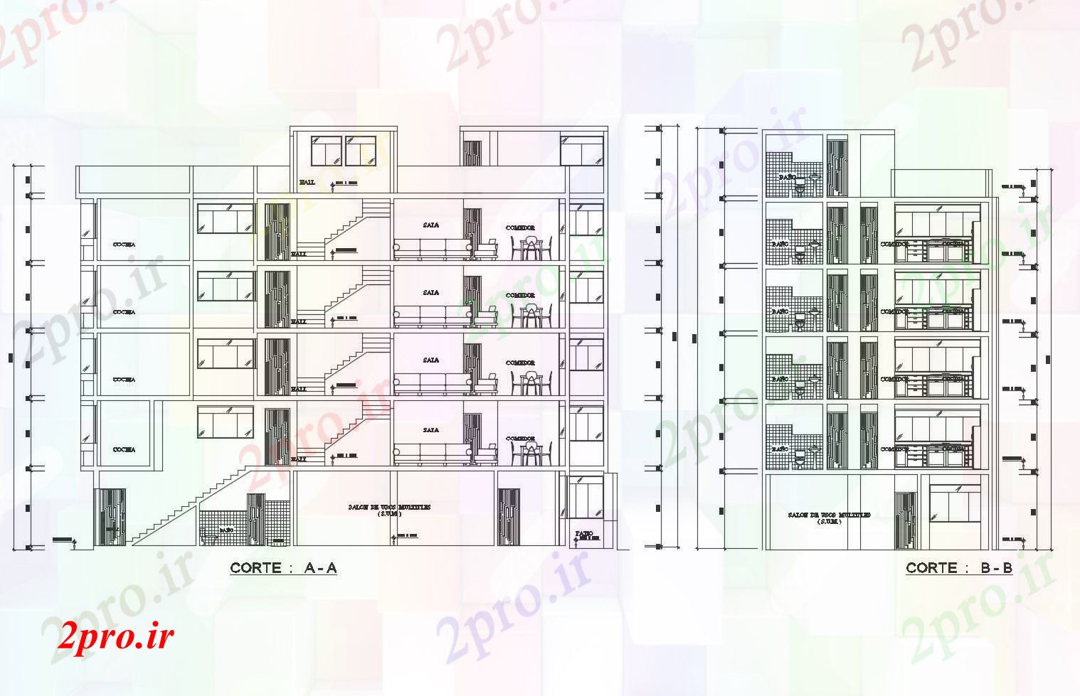 دانلود نقشه مسکونی  ، ویلایی ، آپارتمان  اتوکد از آپارتمان   با ابعاد جزئیات (کد86500)