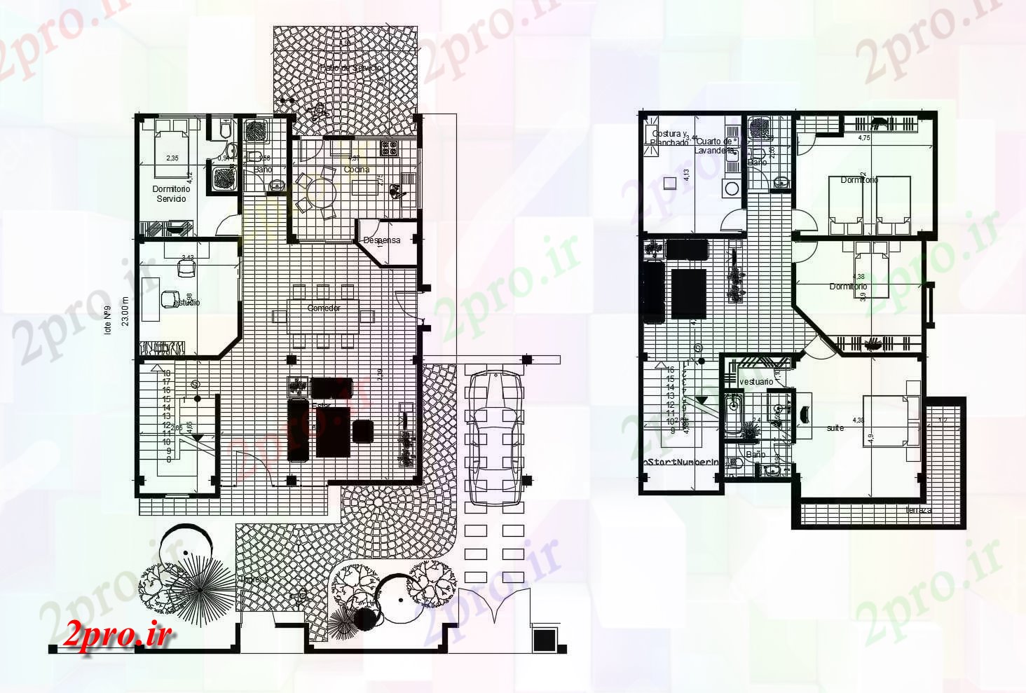 دانلود نقشه مسکونی ، ویلایی ، آپارتمان طرحی خانه 1500mtr X 2300mtr را با اطلاعات مبلمان 10 در 13 متر (کد86516)