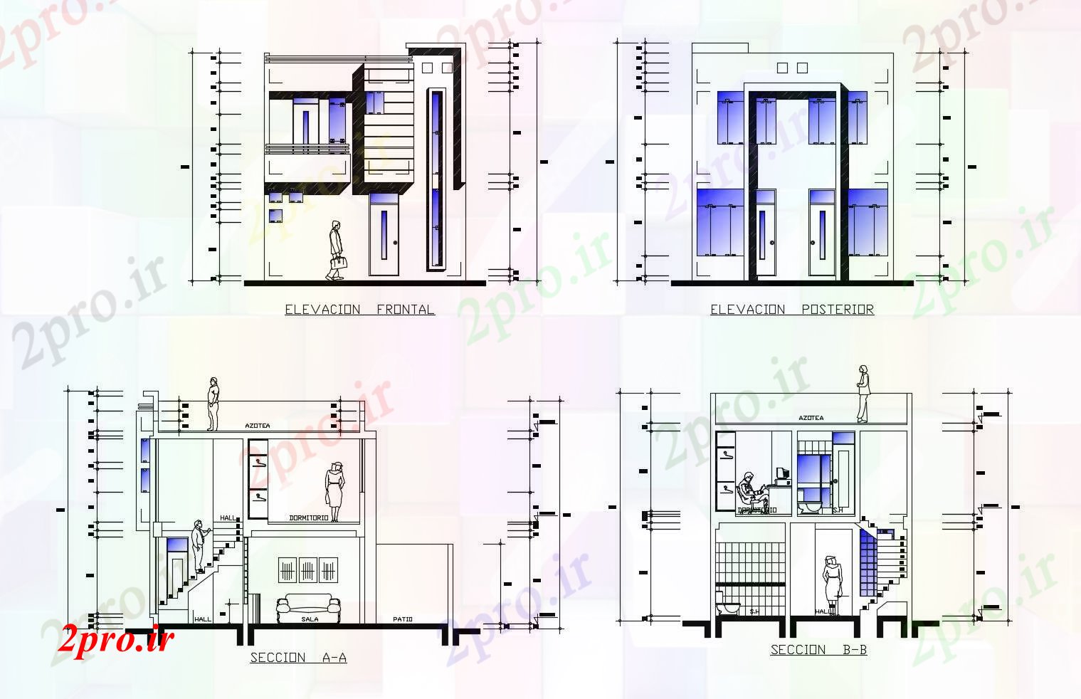 دانلود نقشه مسکونی ، ویلایی ، آپارتمان طبقه طراحی خانه با نما و بخش 6 در 6 متر (کد86518)