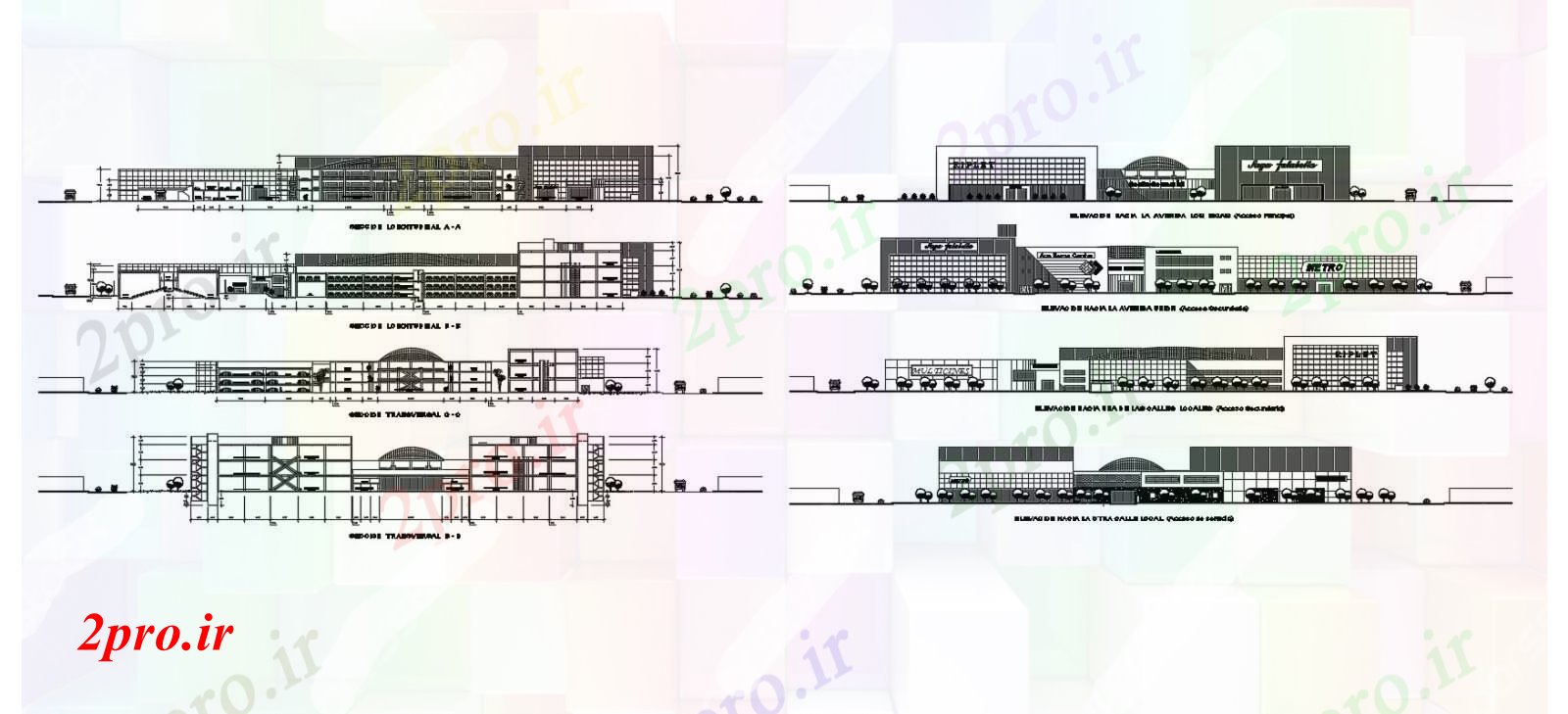 دانلود نقشه ساختمان اداری - تجاری - صنعتی نماات مجتمع تجاری 170 در 187 متر (کد86525)