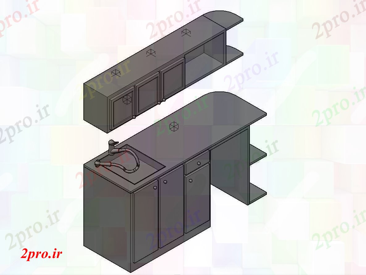 دانلود نقشه بلوک مبلمان طراحی تریدی از کابینت آشپزخانه (کد86550)