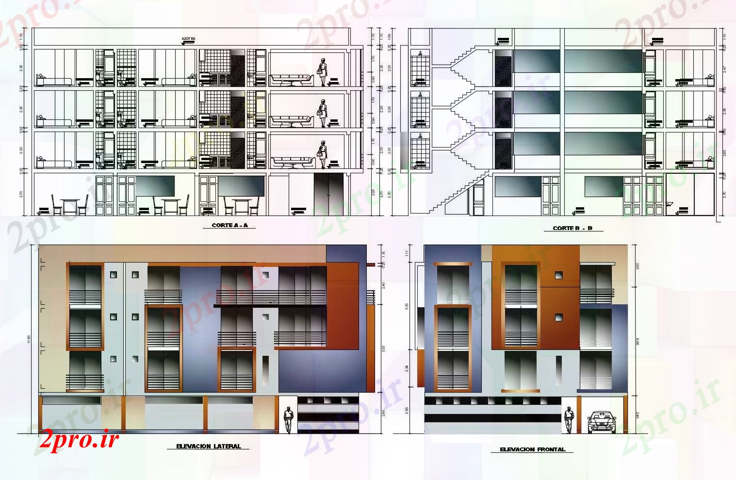 دانلود نقشه مسکونی  ، ویلایی ، آپارتمان  نما از طراحی از آپارتمان   با ابعاد جزئیات (کد86585)