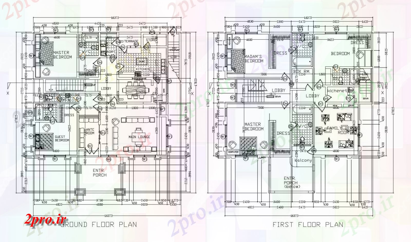 دانلود نقشه مسکونی ، ویلایی ، آپارتمان طرحی طبقه همکف از خانه با 16375mtr X 17825mtr با ابعاد جزئیات 4 در 6 متر (کد86601)