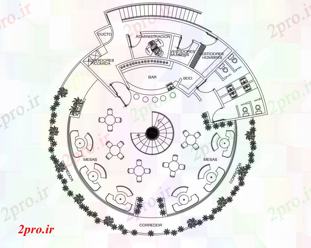 دانلود نقشه هتل - رستوران - اقامتگاه اتوکد از رفت و آمد مکرر 31 در 31 متر (کد86620)