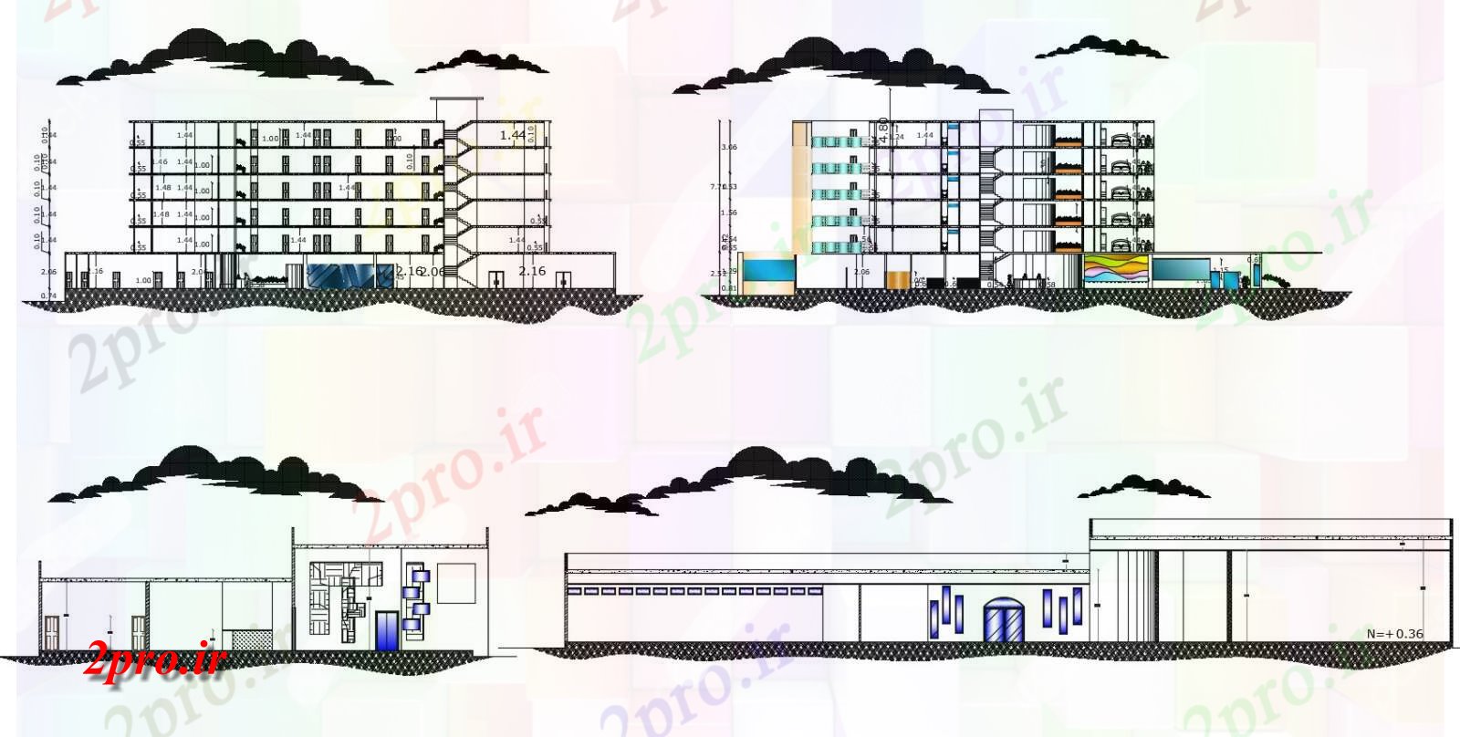 دانلود نقشه هتل - رستوران - اقامتگاه نما بخشی از رفت و آمد مکرر 29 در 30 متر (کد86622)