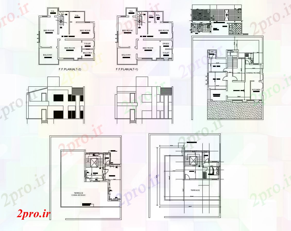 دانلود نقشه مسکونی ، ویلایی ، آپارتمان طرحی خانه 2 طبقه با نما و بخش 9 در 10 متر (کد86643)