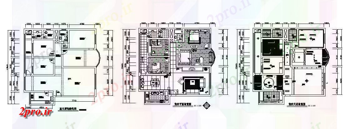 دانلود نقشه مسکونی ، ویلایی ، آپارتمان طرحی طبقه از خانه های مسکونی با جزئیات مبلمان 13 در 14 متر (کد86648)