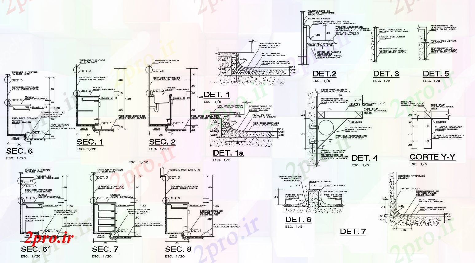 دانلود نقشه جزئیات داخلی جزئیات ساخت و ساز آشپزخانه (کد86665)