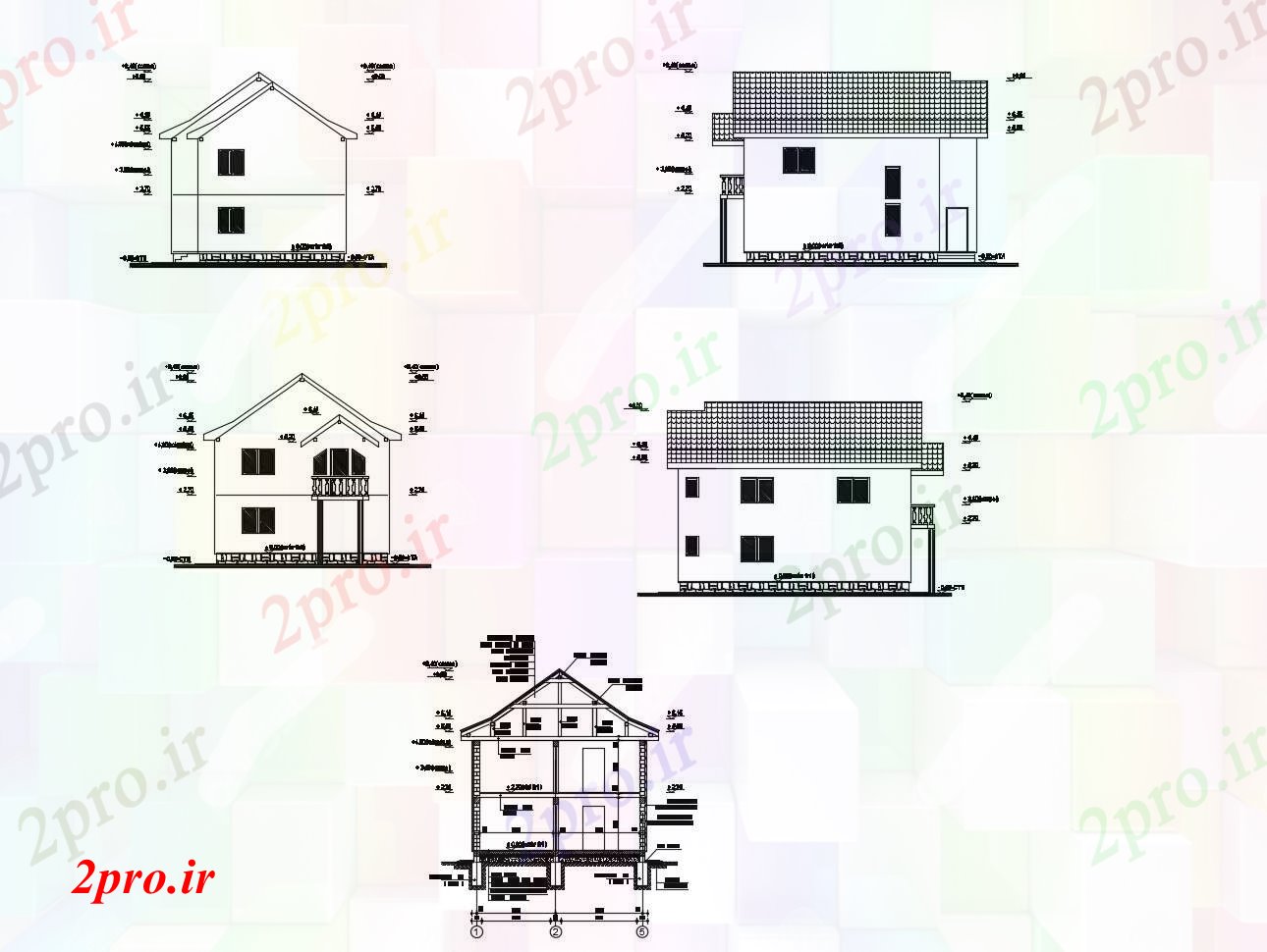 دانلود نقشه مسکونی ، ویلایی ، آپارتمان طبقه خانه با نما و بخش 8 در 11 متر (کد86680)