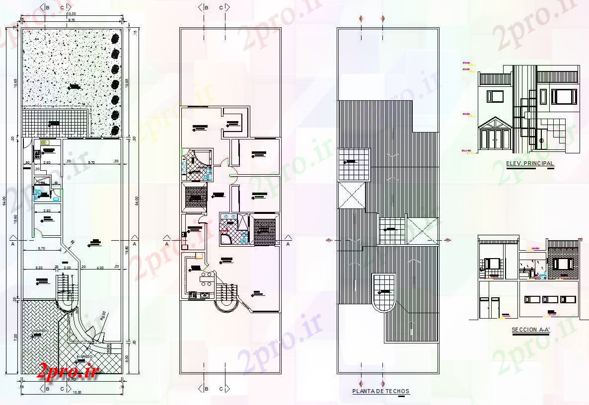 دانلود نقشه مسکونی ، ویلایی ، آپارتمان طرحی خانه 1000mtr X 3400mtr با ابعاد جزئیات 10 در 34 متر (کد86683)
