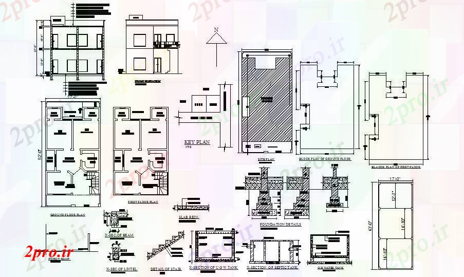 دانلود نقشه مسکونی ، ویلایی ، آپارتمان طرحی خانه طبقه با جزئیات و پایه 63 در 63 متر (کد86690)