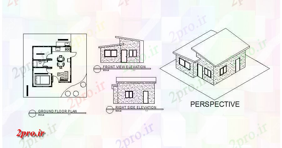 دانلود نقشه مسکونی ، ویلایی ، آپارتمان طرحی طبقه همکف از خانه با نما 6 در 6 متر (کد86696)