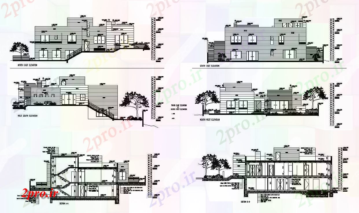 دانلود نقشه خانه های کوچک ، نگهبانی ، سازمانی - نماات ویلای مسکونی 20 در 24 متر (کد86708)