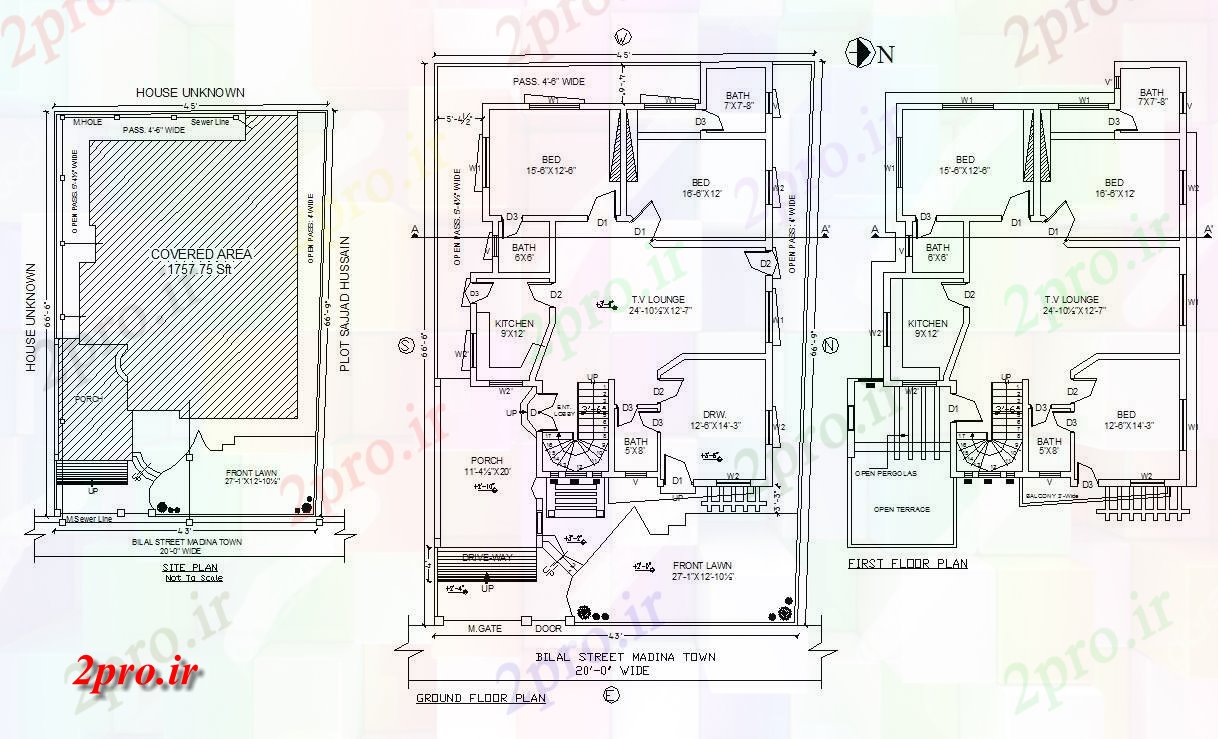 دانلود نقشه خانه های کوچک ، نگهبانی ، سازمانی - طراحی ویلا مسکونی 14 در 17 متر (کد86716)