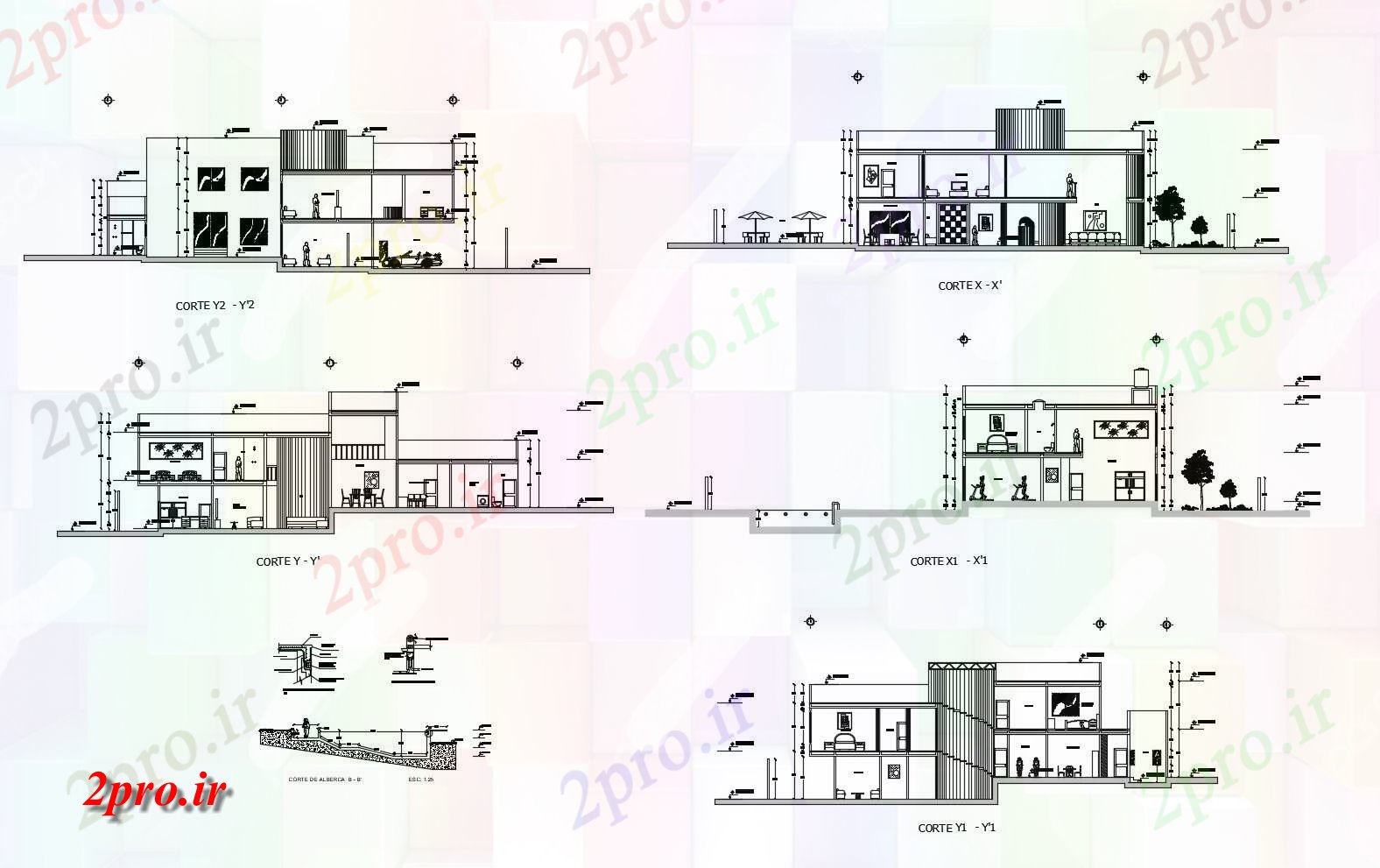 دانلود نقشه مسکونی ، ویلایی ، آپارتمان خانه خانواده تنها با اطلاعات بخش 30 در 30 متر (کد86734)