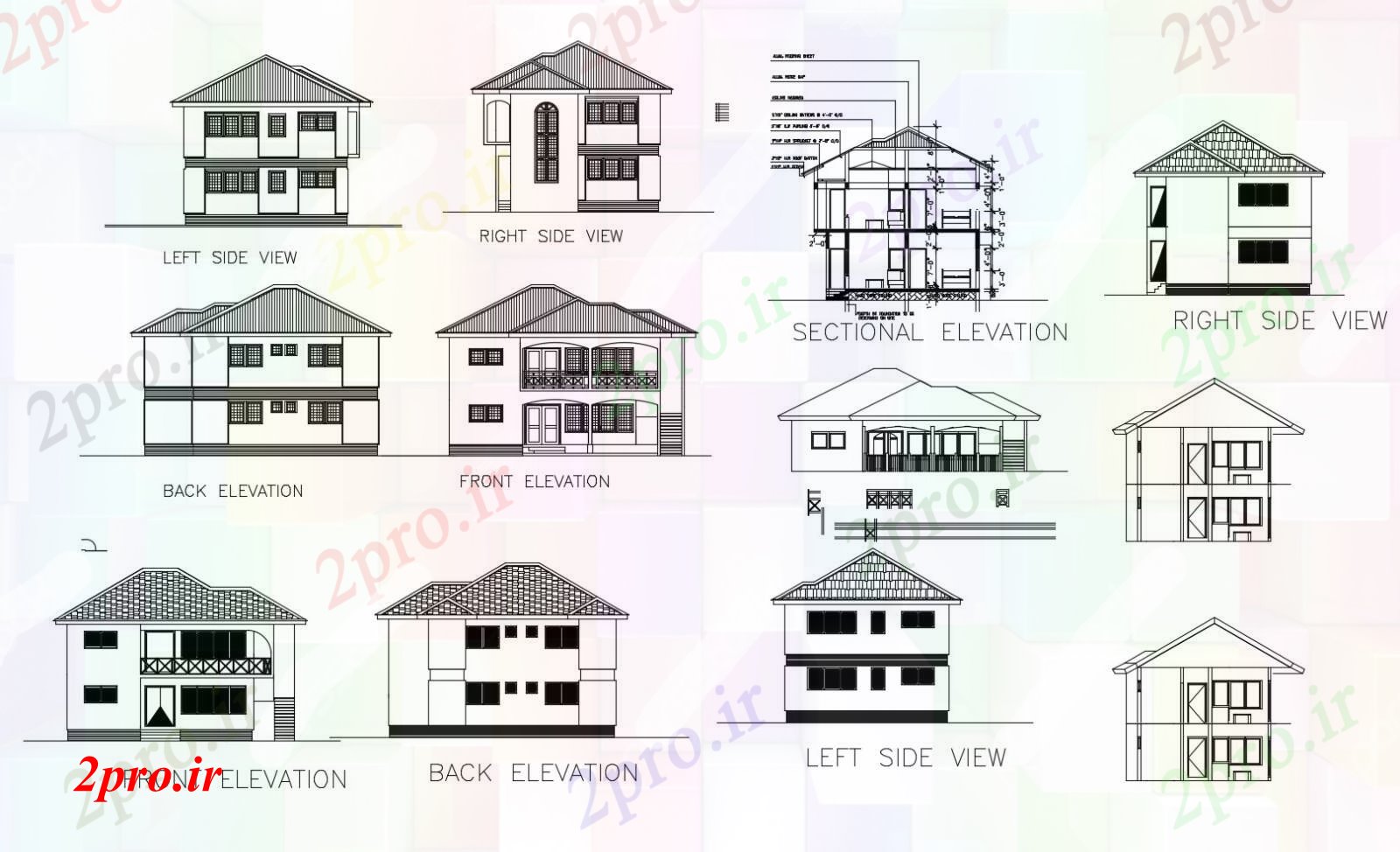 دانلود نقشه مسکونی  ، ویلایی ، آپارتمان   طرحی خانه با جزئیات نما (کد86739)