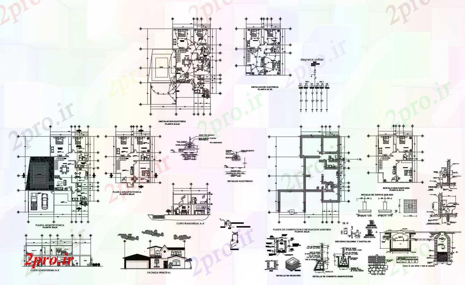 دانلود نقشه مسکونی  ، ویلایی ، آپارتمان   طراحی خانه با جزئیات نما (کد86741)